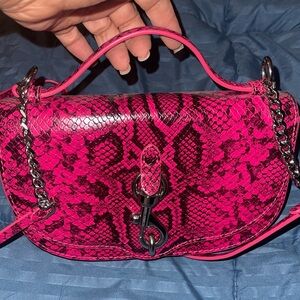 Rebecca Minkoff Pink Snake Print Handbag with Chain Strap